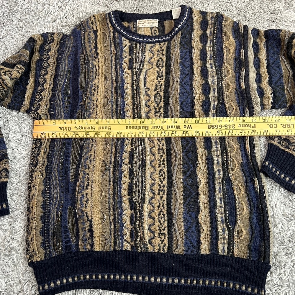 Vintage Norm Thompson Sweater Men's M Tundra 3d Knit Coogi Style Italy Wool - Picture 9 of 10